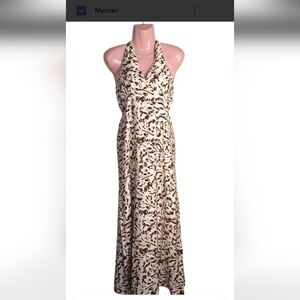 Monteau Los Angeles Leopard Animal Print Vacation Boho Halter Maxi Dress S